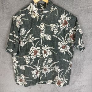 S Reyn Spooner Shirt Mens XL Grey Hawaiian Floral Short Sleeve Button‎ Down